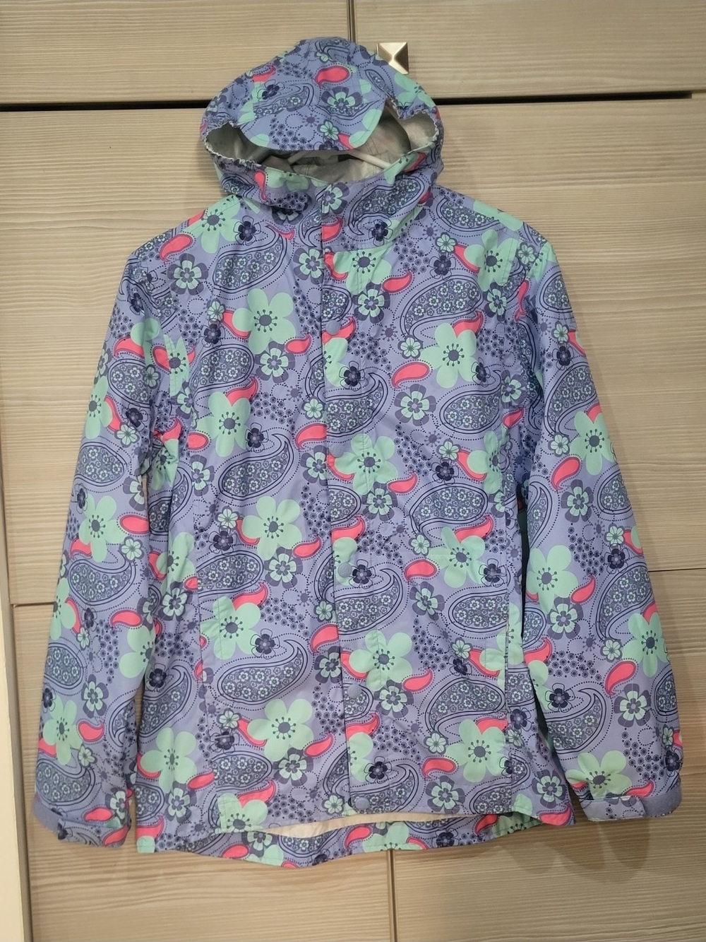 Rei Youth Waterproof Rain Jacket,kids Girls L(14/16),Blue Violet, Floral Paisley